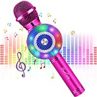 Micrófono Karaoke Bluetooth- FISHOAKY 4 en1 Microfono Inalámbrico Altavoces con Luces LED- Portátil Karaoke para Niños…